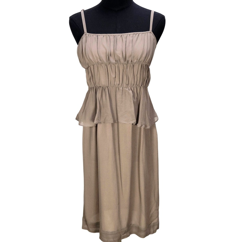 Women's Moulinette Soeurs Size 2 100% Silk Peplum Pleated Midi Dress